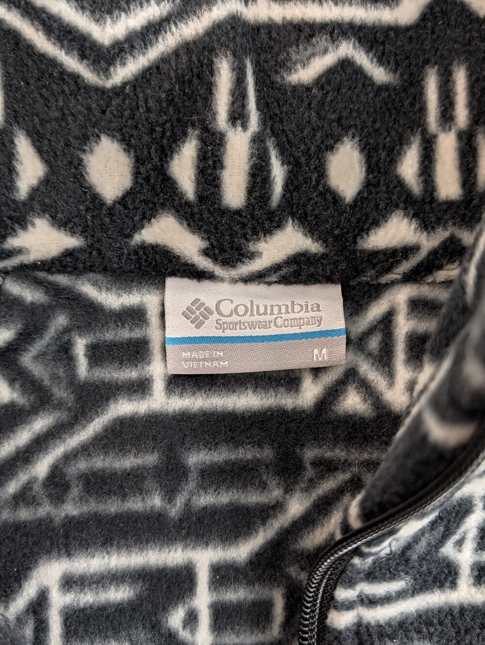 Columbia Full Zip Fleece Jacket M Black White Aztec Print Geometric Gorpcore - Picture 7 of 10